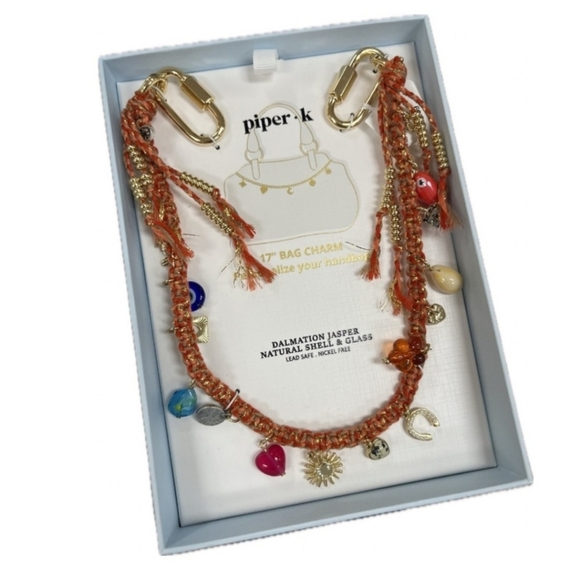 🪸🔹️Piper K🔹️ Viral  17” bag charm with Dalmatian jasper, natural shell, glass - Picture 1 of 2